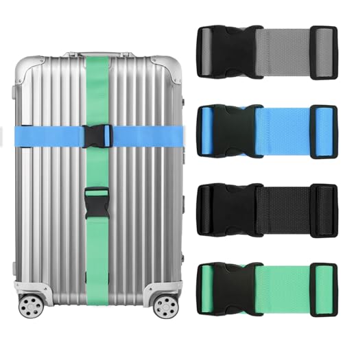 Dantix 4 Pack Luggage Straps for suitcases, 4 Extra Long Suitcase Straps TSA Approved Luggage Belt, Adjustable Travel Belt for Luggage for 20'' - 32'' Suitcases (Blue Black Grey MintGreen)