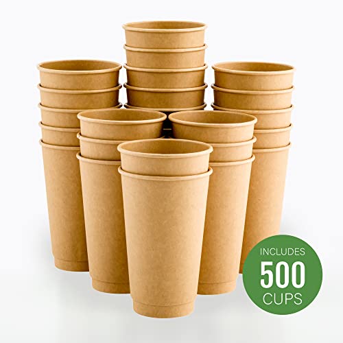 Image of Restaurantware 16-Ounce Disposable Cups, Pack of 500 Double Wall Hot Cups - Lids Sold Separately, Rippled Wall and Kraft Paper Insulation, Ideal for Serving Coffee, Hot Chocolate, Tea, and More
