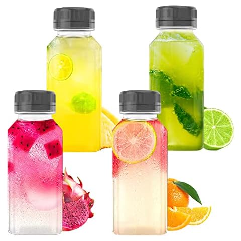 10 OZ Plastic Juice Bottles, Reusable Bulk Beverage Containers, for Juice, Milk and Other Beverages, 4 Pcs. Cover