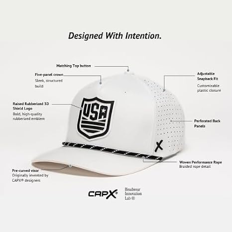 CAPX Unisex Baseball Hat Model X08 Five-Panel Adjustable Snapback, Slight Curve Brim, Structured Fit Hat