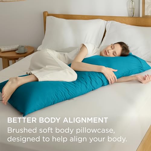 Image of Bedsure Body Pillow Case Cover - Teal Brushed Microfiber Long Pillow Cases, Ultra Soft and Cozy Body Pillowcase with Envelope Closure for Kids, Wrinkle, Fade Resistant, 1 Pack, 20x54 Inches