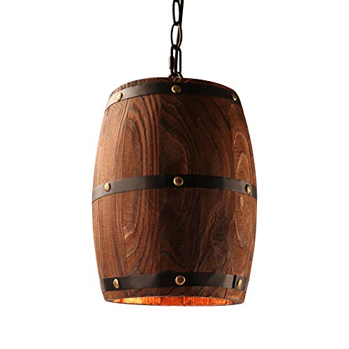 American Country Loft Wood Wine Barrel Lámpara Colgante De Techo Lámpara Colgante E27 Luz Para Bar Café Salón Comedor Restaurante (Small) Cover