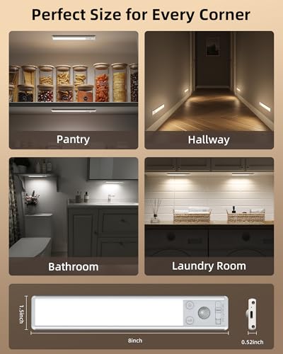 EZVALO Under Cabinet Lighting, 2400mAh Rechargeable Motion Sensor Light Indoor, 3 Color Temps, 5-Level Dimmable Magnetic Wireless Closet Lights for Kitchen, Pantry, Stairs (2 Pack)