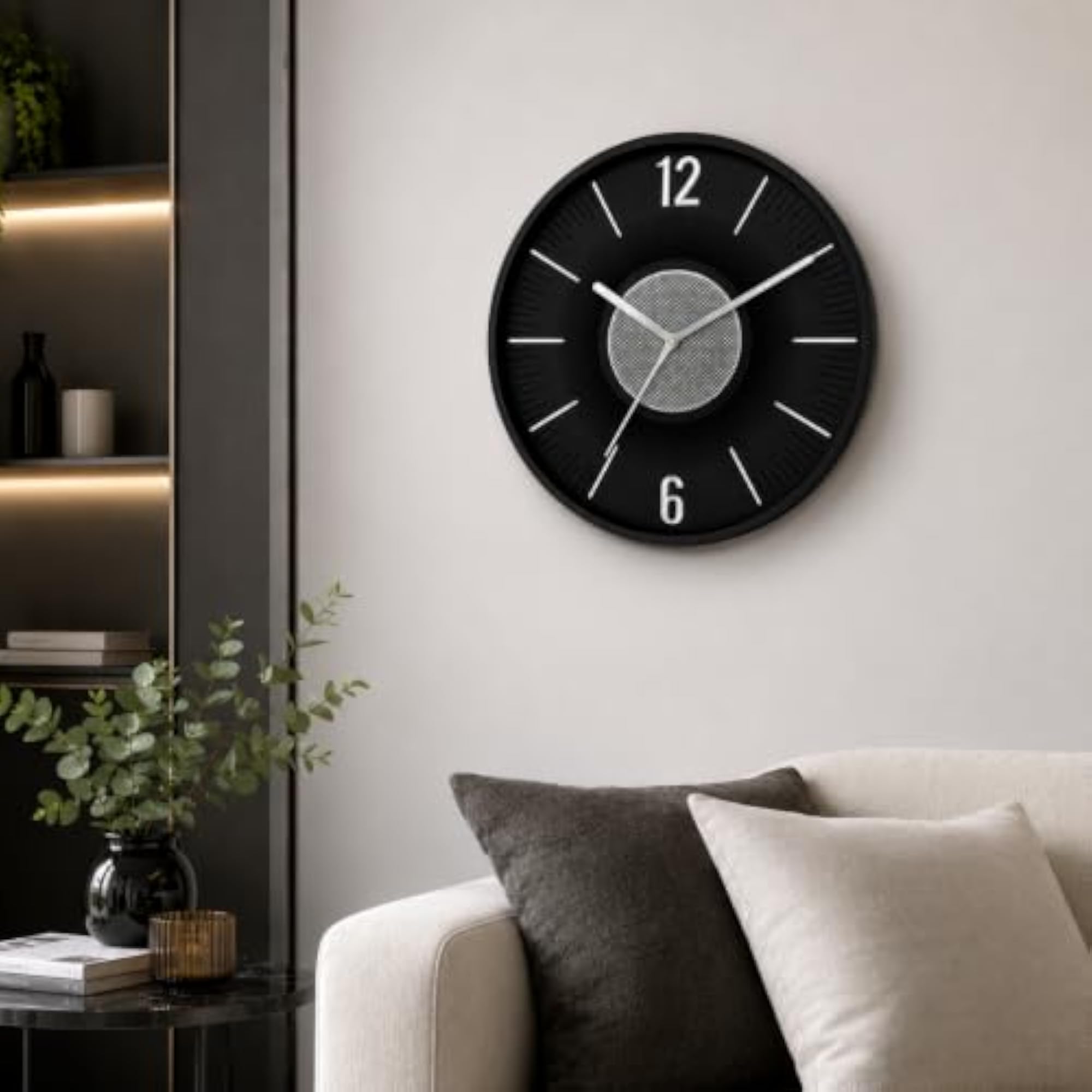 Modern 12x12 Inch Analog Wall Clock, Black & Silver
