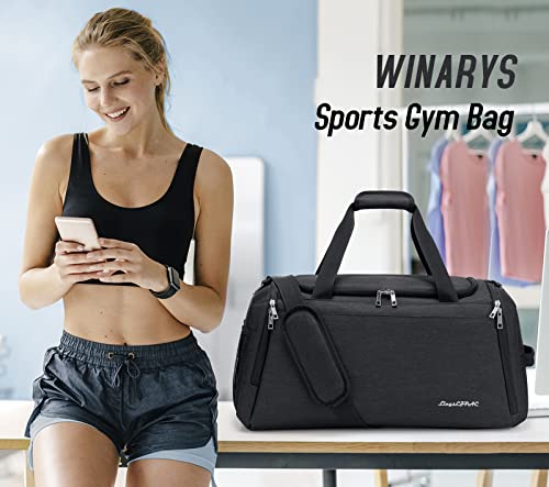 Gym Bag For Women & Men,Travel Duffel Bag For Sports, Gyms And Weekend Getaway, Waterproof Dufflebag With Wet Pocket & Shoes Compartment，Lightweight Carryon Gymbag (Black) #TOP5