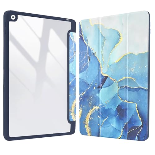 Coque iPad 10.2 Marbre Bleu avec Porte-Crayon pour 9e 8e 7e Génération