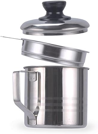 OnePine 1.2L Stainless Steel Oil Strainer Pot with Detachable Fine Mesh Filter and Lid, Oil Storage Grease Keeper for Cooking Oil, Frying Oil