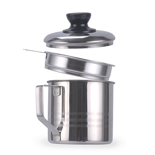 OnePine - OnePine Passoire à huile en acier inoxydable de 1,2 L avec filtre à mailles fines amovibles et couvercle, stockage d'huile pour huile de cuisson, huile de friture