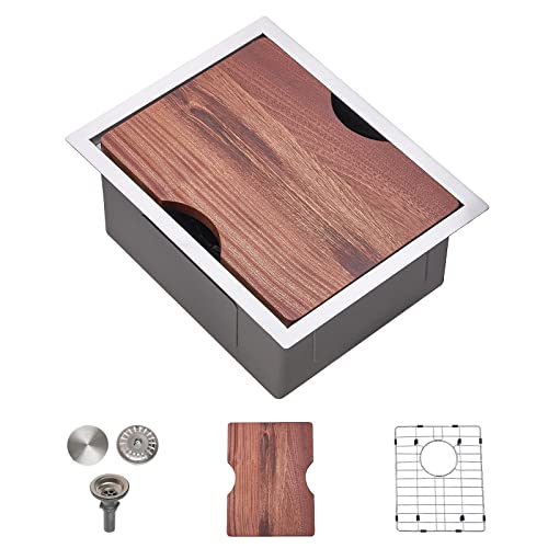 Vapsint 14×18 Inch Stainless Steel Bar Sink Undermount,Ledge Workstation Small Kitchen Sink, Handmade 18 Gauge Single Bowl Wet Prep Sink Rv Kitchen Sink With Accessories #TOP6
