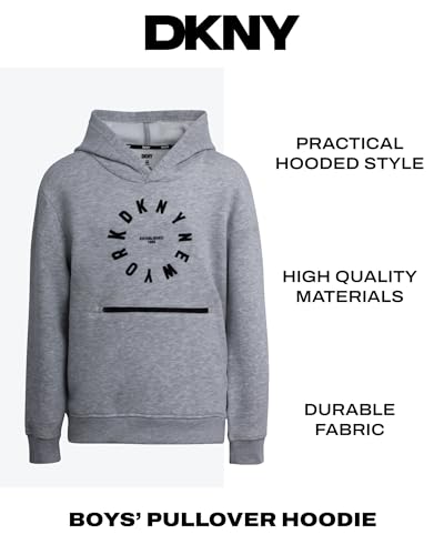 DKNY Boys' Pullover Hoodie - Soft Fleece Stylish Logo Graphic Hooded Sweatshirt with Kangaroo Pocket (Sizes: 8-20)2