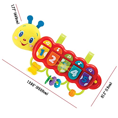 Image of KiddoLab Lira Baby Musical Toy with Lights & Music - Interactive Caterpillar Spinner & Stacking Rings for Infants 3+ Months - Soft Stuffed Animal Head for Sensory Play