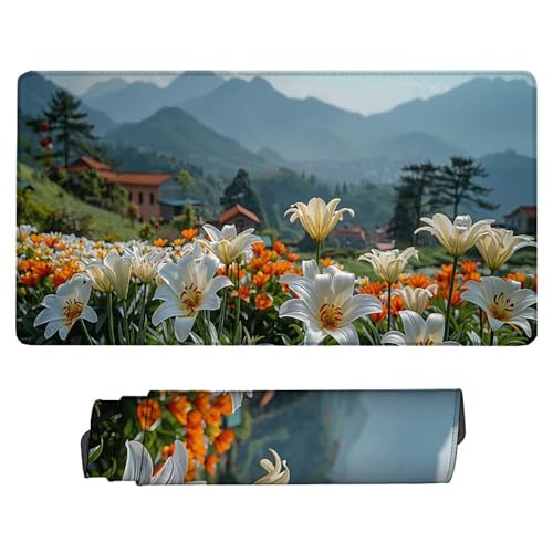 Sous main de bureau blanc fleurs 1500 x 800 mm pour setup PC gamer - 2