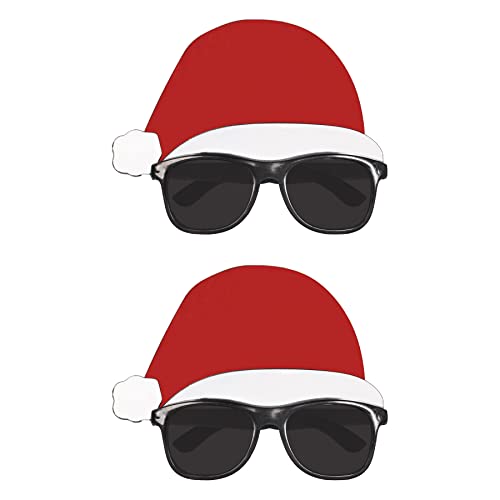 Beistle Santa Hat Glasses – 2 Pack, Black Plastic Frames with Dark Lenses & Attached Santa Hat, Festive Holiday Eyewear for Christmas Celebrations & Events, One Size Fits Most Adults