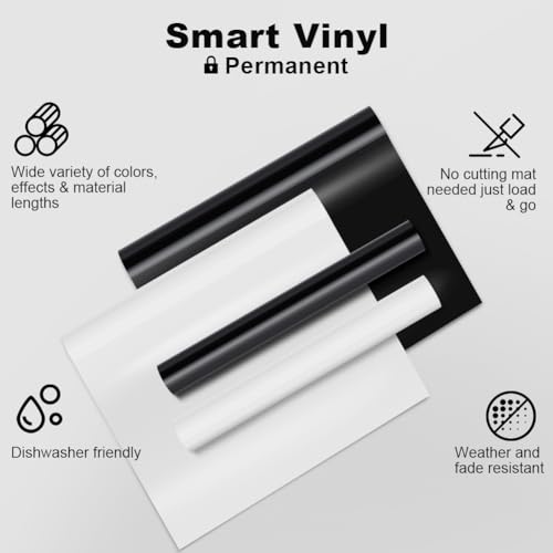 OSDUE Vinilo Textil Termoadhesivo,5FT Vinilo Adhesivo Self Adhesive Vinyl Roll 30.5x152 cm Vinilo Cricut Permanente Blanco Brillante para Regalos de Cumpleaños,Adornos de Fiestas,Silhouette Cameo