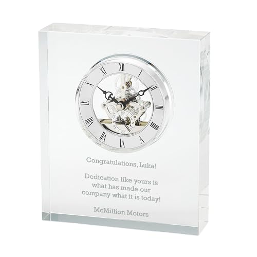 THINGS REMEMBERED Engraved Crystal Skeleton Desk Clock (Free Customization)