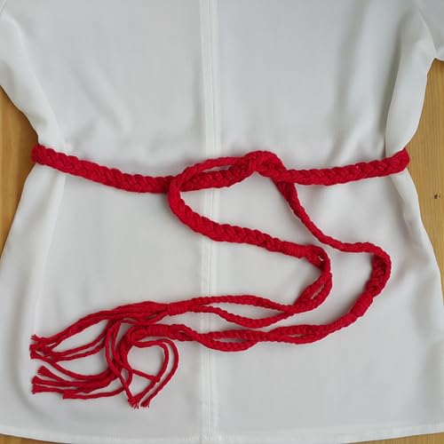 Braided Tassel Knotted Belt for Women, Adjustable Cotton Wrap Belts, Handmade Boho Macrame Waist Sash for Midi Dresses, Robes, Shirts, Caftans, Utility Basic Accessories, Woven Cord Wide Belt2