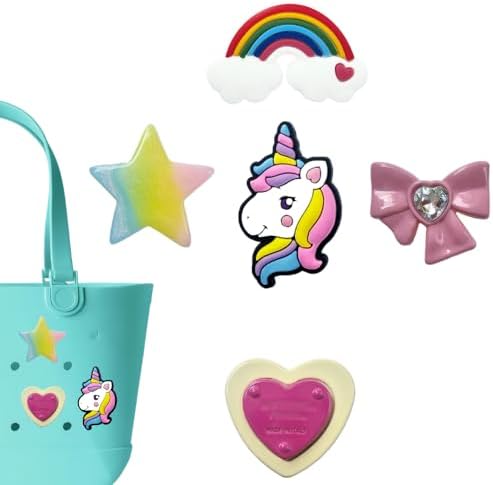 Unicorn Charms for Bogg Bag - Set of 5 PVC Rubber Inserts, Compat...
