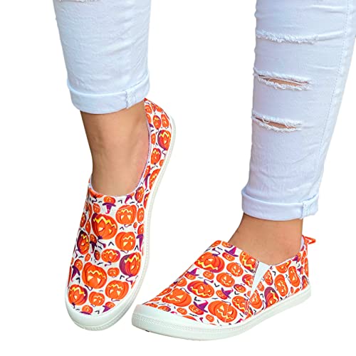 Dhenli Women Halloween Print Casual Shoes Low Top Flat Cloth Shoes Fashion Sneaker Slip On Soft Sole Walking Shoes #TOP3