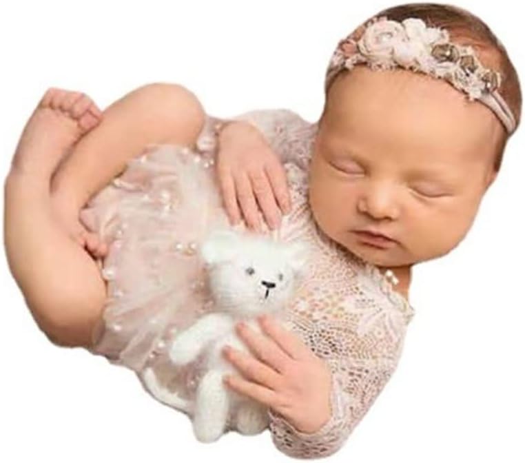 Baby Photography Props Outfit Lace Rompers Newborn Girl Photo Shoot Outfits Flower Headband Princess Costume - Image 3