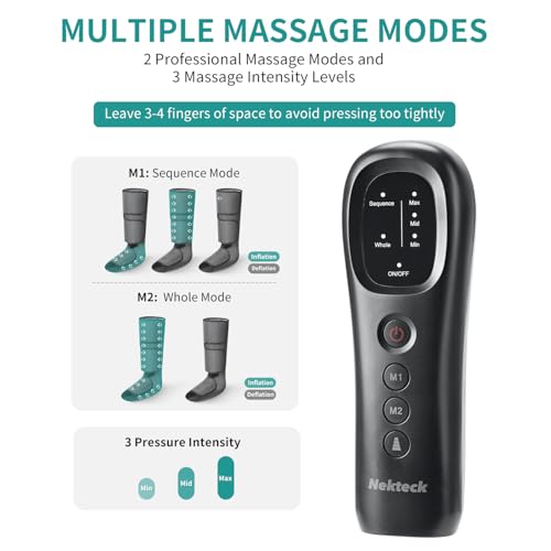 Image of Nekteck Leg Compression Massager with 2 Size Extensions for Circulation | 2 Modes, 3 Intensities, FSA Eligible HSA Foot and Calf Massager, Relieve Pain Edema Swelling, Massage Tools for Men Women