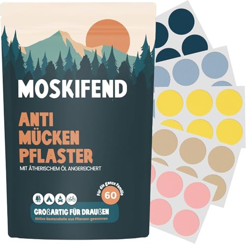 Mückenschutzpflaster für Kinder Babys & Erwachsene (mit Öl gegen Mücken) Anti Mücken Aufkleber bunt 60 Patches für unterwegs | Mosquito Repellent Sticker Insektenschutz