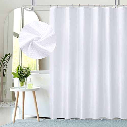 BBiggood White Shower Curtain Set, Neutral Waffle Weave Shower Curtain for Bathroom Set with Hooks, Waterproof Luxury Hotel Spa Style Decor, Machine Washable, 72"x72"