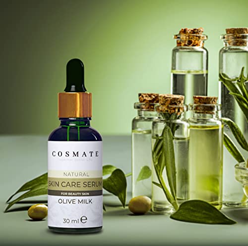 Cosmate Skin Care Serum With Olive Milk For Beauty Skin, Face Moisturizer, Lotion For Dry Skin, Anti-Wrinkle, Vitamin A & Vitamin E Oil, Anti-Aging, Eczema, Scar Treatment, Cleansing Oil, Natural Paraben Free 1 Fl Oz/30 Ml #TOP5