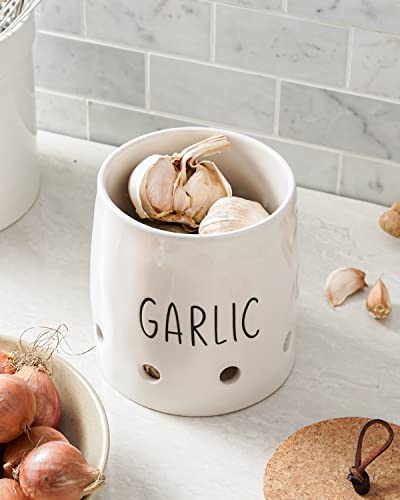 Le Tauci Large Garlic Keeper, 5 Inch Ceramic Kitchen Storage Container Saver, With Cork Lid, Farmhouse Gift, Keep Your Garlic Cloves Fresh Longer, 1 Pack, White #TOP3