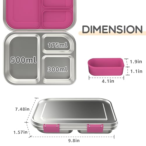 BOSEDSANG Stainless Steel 3-Compartment Bento Box