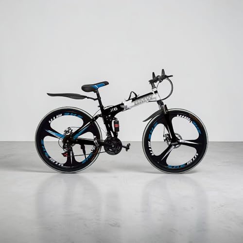 Image of Amaze Kai Dual Suspension Bikes Bmv Foldable Gear Cycle for Men with 21 Speed Gear 3 Spoke | Folding Mountain Bike with Double Disc Break & Mac Wheel, 26 Inch (Black)