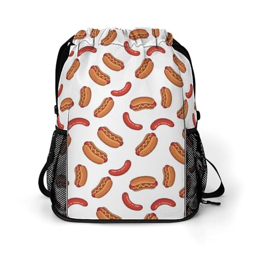 CFZZNYESQF Fashion Waterproof Hotdog Fun Food Hot Dog Drawstring Bag, Backpack Easy to Storage, Pull String Bags for Travel Sports Gym Beach Outdoor