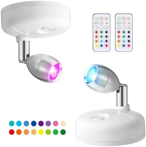 LED Wireless Spotlight with Remote Control, RGB Battery Spot Lights Indoor Art Lights for Paintings Color Changing Mini Picture Light Dimmer Timer Wall Light for Hallway Cupboards,Bedroom(2)