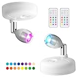 LED Wireless Spotlight with Remote Control, RGB Battery Spot Lights Indoor Art Lights for Paintings Color Changing Mini Picture Light Dimmer Timer Wall Light for Hallway Cupboards,Bedroom(2)