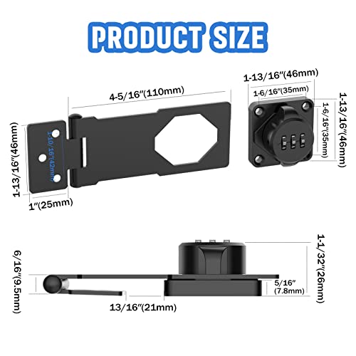Household Cabinet Password Hasp Locks, Cabinet Door Combination Lock, Door Security Slide Latch Lock For Small Doors, Cabinets, Barn Door, Bathroom, Outdoor, Garden (Black) #TOP4