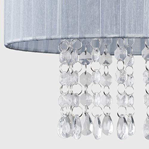 Modern Grey Voile Ribbon Wrapped Pendant Shade with Acrylic Droplets