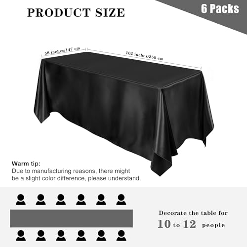 MCEAST 6 Packs Satin Tablecloth 102 x 58 Inches Rectangular Table Overlay Cover Bright Silk Tablecloth Smooth Fabric Table Decor for Wedding Banquet Decoration (Black) by MCEAST - Image 2