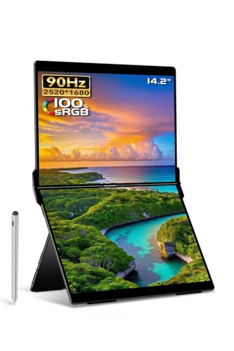 EHOMEWEI デュアルモニター タッチパネル 14.2インチ 2520*1680 IPSパネル タッチペン対応 デュアルディスプレイ 15:10 ペンタブ 折りたたみ式 持ち運びやすい ミラーリング 拡張 在宅勤務 リモートワーク EHOMEWEI専用ソフトウェア【MacOS対応】 薄型 4.5mm ケース付 メーカー3年保証 XP-142PW