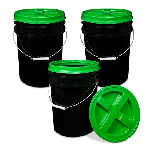 ePackageSupply 5 Gallon Bucket - Food Grade w/Lid BPA-Free, Black/Green, 3