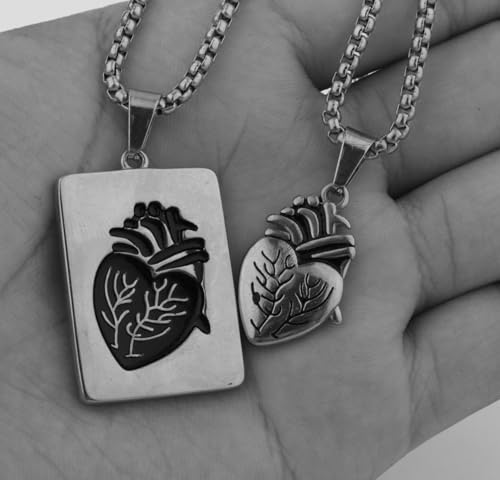 Anatomical Heart Necklace for Men,Heart Shape Hip Hop Couple Pendant Necklace or Women Men3