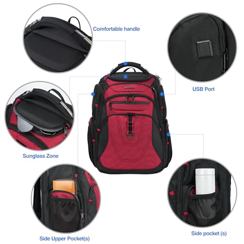Image of KROSER TSA Friendly Travel Laptop Backpack 17.3 inch XXXL Gaming Backpack Water-Repellent College Daypack Business Backpack with RFID Pockets & USB Port for Men /Women-Black /Red