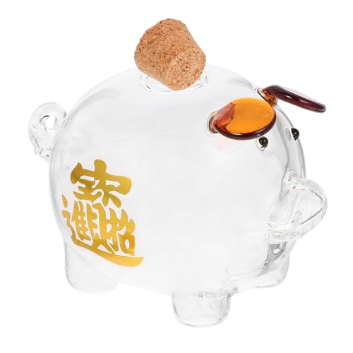 KICHOUSE Salvadanaio in Vetro Trasparente a Forma di Maiale Contenitore Decorativo per Monete e Contanti Salva Soldi per e Ragazze Adatto per Scrivania Soggiorno e Ufficio Design
