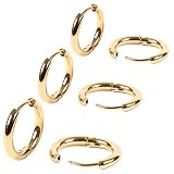 [Adelina Style] リングピアス フープピアス メンズ レディース 3ペア 人気 幅2.5mm つけっぱなし 小さめ ピアス サージカルステンレス 金属アレルギー対応 (ステンレス ゴールド 16・18・20㎜ 3サイズセット)