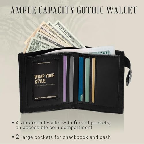 ZEKEE Skull Gothic Chain Wallet Leather - Punk Bifold Halloween Goth Accessories | Unisex, Black