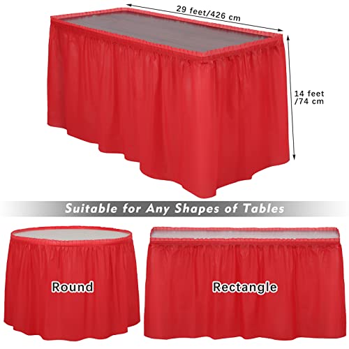 TURSTIN 4 Pieces Red Plastic Table Skirts 14 x 29 Feet for Rectangle Tables Fitted Tablecloth Disposable Table Cover for Birthday Party, Events, Banquette Baby Shower