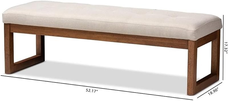 BOWERY HILL Tufted Living Room Bench, Light Beige Upholstered Seat, Walnut Brown Rubberwood Frame, Button-Tufted Design, 52.17 in Wide, Modern Style Entryway or Mudroom Seating