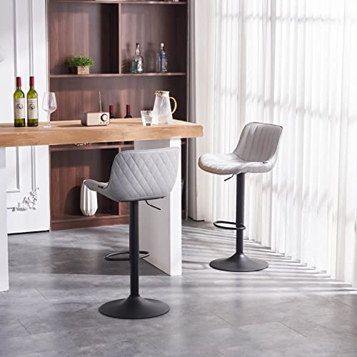 Younike Bar Stools Set Of 2 Adjustable Swivel Barstools Pu Leather Counter Stools Cushioned High Backrest, 3-5 Mins To Assemble, Loads 300Lbs, Grey #TOP7