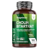 Cholin Bitartrat Kapseln - 714mg pro Portion - Cholin trägt zur Aufrechterhaltung einer normalen Leberfunktion bei (EFSA) - Für 3 Monate Vorrat - Täglich 2 Kapseln - 180 Stück - von WeightWorld