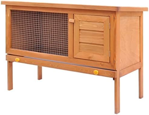 Large Grey Solid Pine Wood Outdoor Rabbit Hutch for Rabbits, Bunnies & Small Animals - Weatherproof Rustic Design, 35.4" W x 35.4" L x 25.6" H, Easy Pull-Out Tray