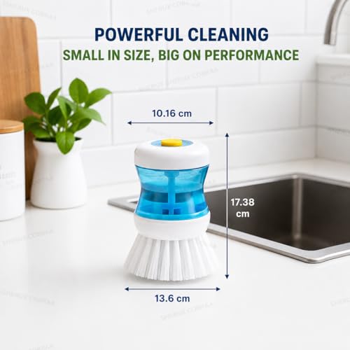 Image of Sink Cleaning Brush with Built-in Liquid Soap Dispenser | Kitchen Sink Brush for Dish Washing, Basin, Washbasin & Bathroom Tiles Cleaning | Multi-Purpose Scrub Brush for Kitchen & Home
