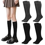 Soleeya 4 Pares Calcetines Hasta la Rodilla de Algodón para Mujer 35-38 Suaves Elásticos Altos Calcetines Largos Mujer Casual Primavera, Otoño, Invierno (2 colores)